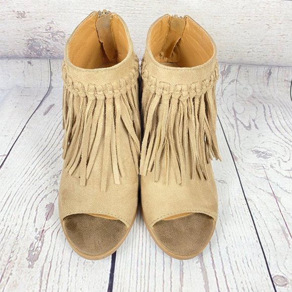 Soda Peep Toe Fringe Bootie Khaki Size 6.5 - Picture 3 of 10
